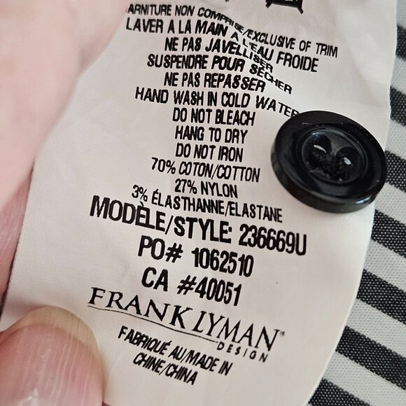 Frank Lyman Design Collection Shirt Medium Striped Woman Illustration Artsy B&W - Picture 9 of 12